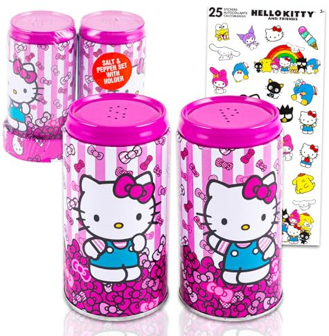 Hello Kitty Juego de accesorios de cocina – Hello Kitty Paquete de decoración de cocina con salero y pimentero Hello Kitty más calcomanías | Juego de salero y pimentero Hello Kitty