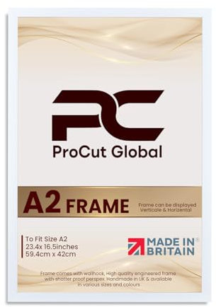 Procut Global A2 White Picture Frames – Sleek Wooden Photo Frame with Shatterproof Perspex for Wall or Tabletop – Perfect for Posters, Certificates, Prints–Multiple Sizes & Colors Available
