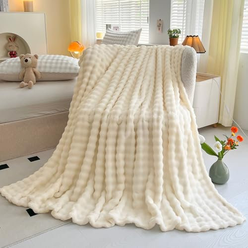 WONGS BEDDING Kuscheldecke Flauschig - Bubble Decke Beige, Wolldecke & Fleecedecke, Sofadecke, Tagesdecke, Decken Weiche Warme für Zimmer Deko, Wohn- & Kuscheldecken, Tagesdecke 200x220 cm