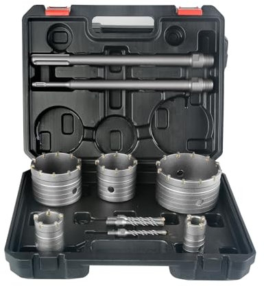 Set di Seghe a Tazza per Calcestruzzo BINOTA, con Punte da Carotaggio Circolare, Ideale per Calcestruzzo, Cemento, Mattoni, Muratura in Pietra, 30, 40, 65, 80 e 100 mm