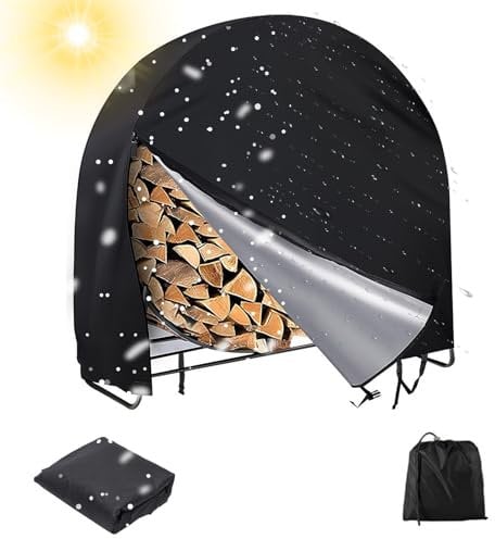 Kaminholzständer Abdeckung Runden,210D Oxford Schutzhülle für Brennholzregal Outdoor mit Reißverschlus, Wasserdichte Abdeckplane für Kaminholz Regal für Garten, Terrasse(Size:Round: 122*61*124cm,Color