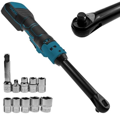 Aepiraza 3/8 Extended Cordless Ratchet Wrench, 80 N.m 320 RPM Electric Ratchet Wrench Set with 8 Sockets, 1/4 Adapter & 3 Extension Bar(Tool Only) (Fit for MA-KITA 18V Battery)
