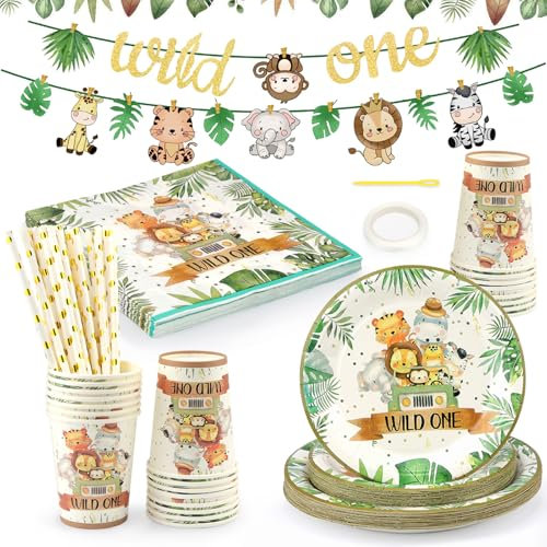 Wild One Decorazioni Compleanno 1 Anno Piatti e Bicchieri Stoviglie per Feste di Compleanno Bambino 126 Pezzi per 25 Ospiti per Ragazzi Ragazza