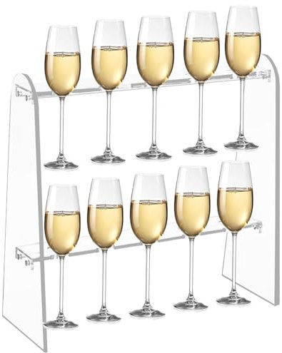 Beiaoty Champagne Wall Holder for Party, 2-Tier Clear Acrylic Champagne Glass Holder Stand Stemware Champagne Tower Hold 10 Cups Flute Stand Cocktail Tree Stand for Drinks Wine Glass Display Rack