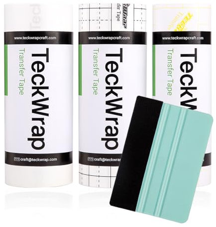 TECKWRAP Transfer Tape for Vinyl 6 x 60 FT Application Transfer Paper with 3 Roll Clear Tranafer Tape, Black Alignment Grid Tranafer Tape, Yellow Alignment Grid Tranafer Film and Scrape