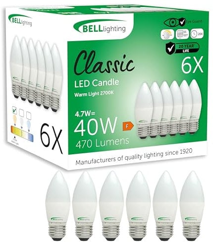 BELL Lighting E27 Edison Screw Dimmable Light Bulb LED Candle 6 Pack | Warm White 2700K | 470 Lumen 4.7W | Energy Saving Candle LED Light Bulb | 40W Lamp Equivalent
