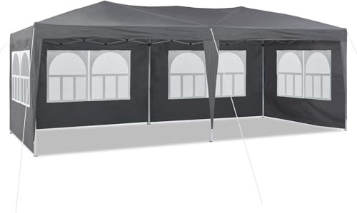 TUKAILAi Faltpavillon 3x6m, Partyzelt Pavillon mit 6 abnehmbaren Seitenwänden, Wasserdicht Stabil Gartenzelt Pavillon, Gartenpavillon für Hochzeiten, Freien, Garten (Grau)