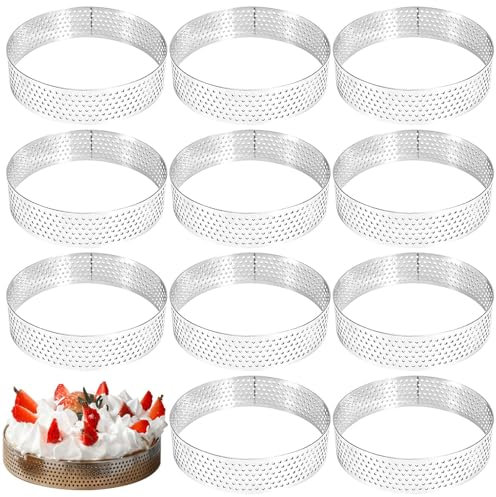 12 Stück Mousse Tartelette Förmchen, Runde Muffinringe 8x2cm, Dessert Mousse Ring Mit Löchern, Edelstahl Tarte Ring Speisering Stamper Kuchenform, Für Herstellung Von Pie Quiche Kreis Donutsburger