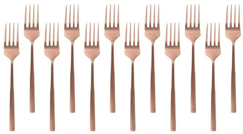 Argon Tableware Copper Stainless Steel Cake Forks Set of 12-15cm Dessert Forks for Pastries, Cakes and Sweet Treats - Elegant Modern Cutlery with Durable Rust-Resistant Finish for Dining and Parties