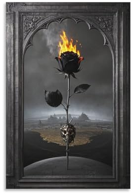 Black Burnt Rose Leinwand Wandkunst Gothic Revival Wanddekor Bilder 3D Drucke Gemälde Poster Kunstwerk Für Wohnzimmer Home Dekoration 12x18inch(30x45cm)