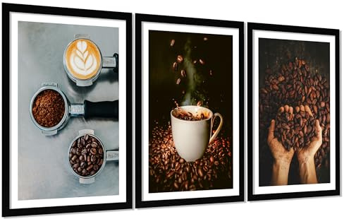 Nacnic Set Mit 3 Postern, Gerösteter Kaffee, Druckillustration Im Fotografischen Stil Zur Dekoration Der Wände Von Küche, Speisekammer, Esszimmer, Restaurant, Café, A3, Schwarzer Rahmen