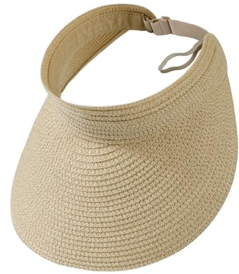 TAGVO Sonnenhut Visier Damen, Faltbarer Leichter Strohhut Sommerhut Breiter Krempe, Verstellbarer Pferdeschwanz Strandhut UV-Schutz, Atmungsaktive Visor Hat Strandkappe Outdoor Strandhut Visor Cap