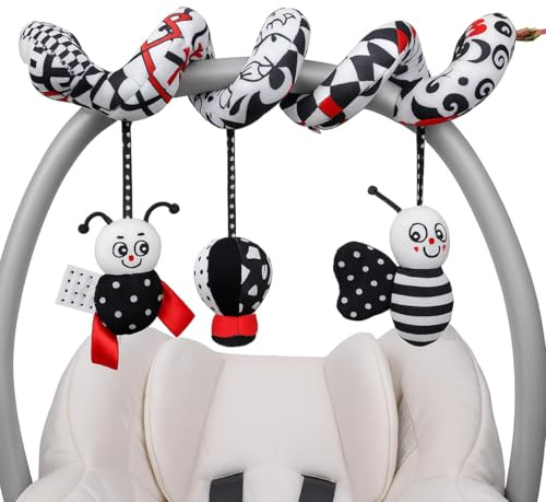 JYNVO Kinderwagen Spirale - Schwarz Weiß Giraffe Baby Spielzeug, Kontrastkarten Baby, Kontrast Spielzeug Baby, Sensorik Spielzeug, Neugeborenen