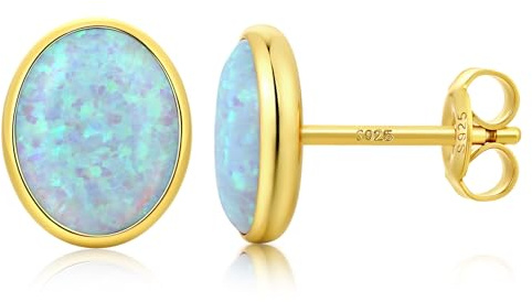 925 Sterling Silber Opal Ohrringe Mehrfarbig Runde Ovale Opal Ohrstecker Hypoallergene Schmuck Geschenke für Damen 5/6/7/8 mm