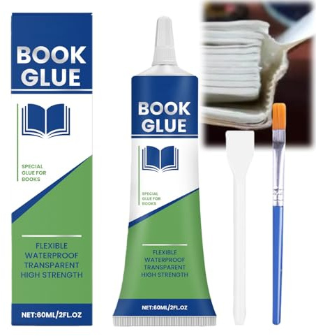Buchbinderleim Papierkleber, Buchleim Transparent Flüssig, wasserfest und flexibler Bastelkleber mit Pinsel und Schaber für Buch Binden, Reparatur, Karton, Einladungen, DIY Projekte, 60ml