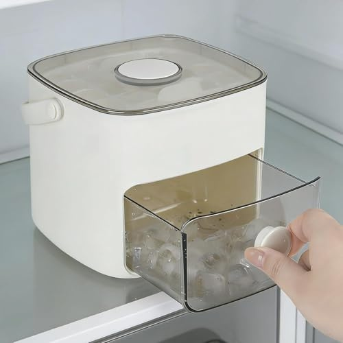 Ice Cube Maker Easy Press Ice Maker Machine Counter Top Release All Ice Cubes in One Second, 48 Ice Cube Tray Storage Box with Handle, Ice Tongs & Basket, ice Machines for Home/Office/Bar