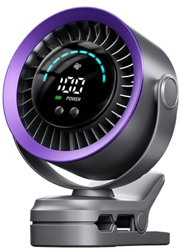 Portable Clip on Fan, USB Battery Rechargeable Quiet Pram Fan, 100 Speeds Adjustable & Led Digital, 720° Rotatable Small Desk Fan, Mini Cooling Fans for Buggy, Stroller, Car Seat, Camping (Purple)