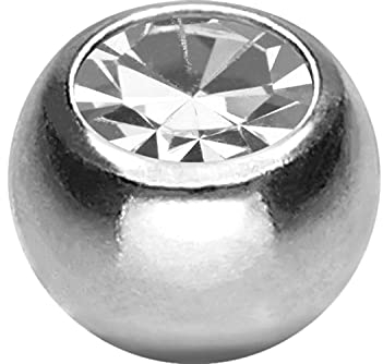 PIERCINGLINE Universelle Titan Schraubkugel KRISTALL Piercing Bananabell Ersatz Silberfarben Kristallklar 1,2 x 3 mm