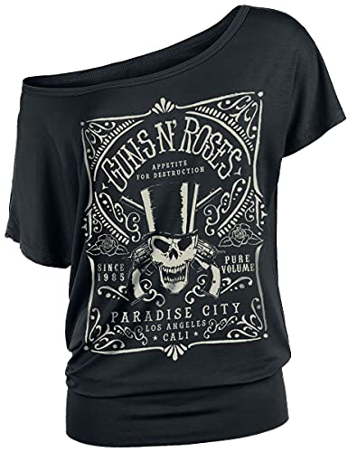 Guns N' Roses Étiquette Paradise City Femme T-Shirt Manches Courtes Noir S
