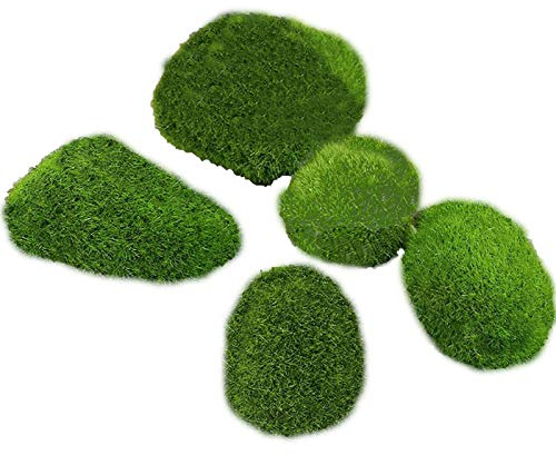 Künstliche Moosschaumsteine, Dekoration für Mikro-Terrarium, Landschafts-Ornament für Garten oder Puppenhaus, 5 Stück