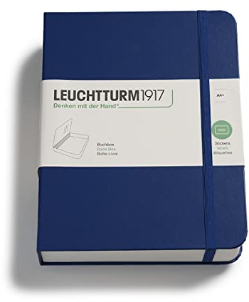 LEUCHTTURM1917 350410 Buchbox - Schachtel, Notizbuch-Look, 255 x 329 x 60 mm, mit Aufklebern, Gummi, 5 cm Füllhöhe - Marine