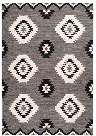 One Couture Inka Teppich Maya Design Azteken Muster Teppiche Modern Zick Zack Grau Creme Wohnzimmerteppich Esszimmerteppich Teppichläufer Flur-Läufer, Größe:80cm x 150cm, MD1-383