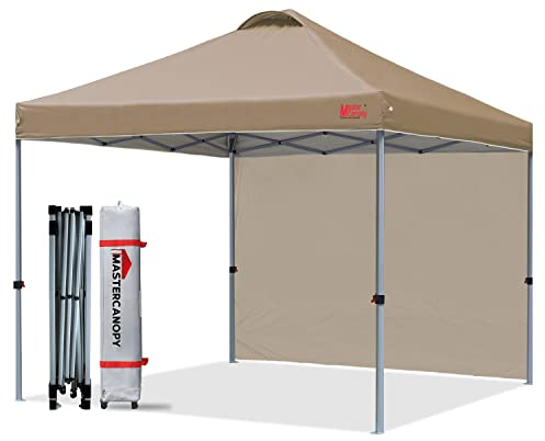MasterCanopy 2,5 x 2,5 m Pop up Pavillon Faltpavillon Festzelt Partyzelt mit 1 Seitenwand/Seitenteil für Markt, Garten, Hof, Khaki