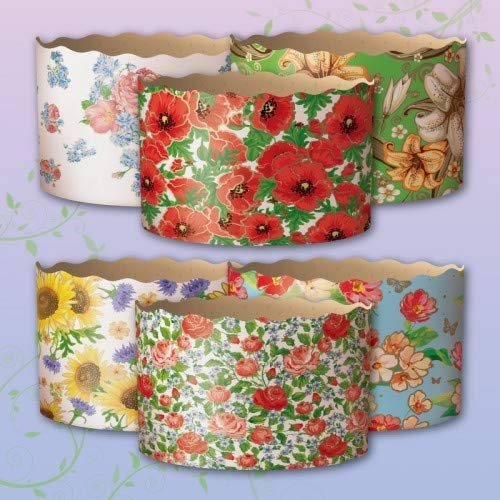 6pcs Baking Paper Molds for Easter Bread Cakes Panettone Paska Kulich (Flowers, 130 * 85 mm (Diameter*Height))
