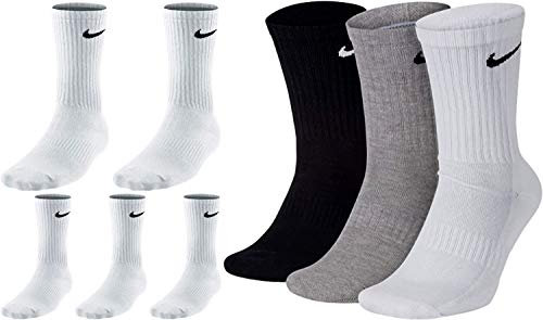 Nike 8 Paar Herren Damen Socken Lang Weiß oder Schwarz oder Weiß Grau Schwarz Set Paket Bundle, Größe:42-46, Farbe:weiß weiß/grau/schwarz