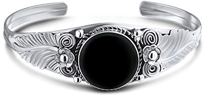 Bling Jewelry Nature Leaf American Indian Süden Western Navajo Stil Blumen Rund Oder Oval Cabochon Erklärung Onyx Stabilisiert Türkis Breite Manschette Armband Für Frauen .925 Sterling Silber