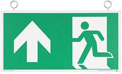 notlok Safety Work Rettungsweg/Notausgang einseitig bedruckt gem. DIN EN ISO 7010, mit Montage-Set zum Anbringen an der Decke, fluoreszierende PVC-Platte, DIN67510 Grün Gelb