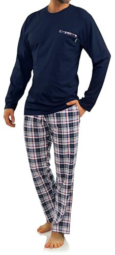 sesto senso Pigiama Uomo Cotone Lungo 100% Cotone Biancheria Invernale da Notte Pigiami Due Pezzi Lingerie Maniche Lunghe Pantaloni Lunghi M Granat 2188-06 Marina Militare