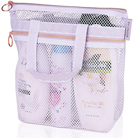 Bolsa de ducha de malla de 10.2x9.9 pulgadas de secado rápido con cremallera y 2 bolsillos. Bolsa de ducha portátil, playa, protector solar o como parte de College Essentials (orquídea)