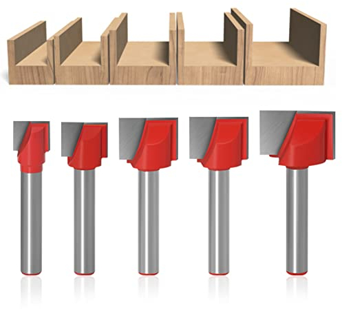 WSOOX 6mm Shank Bottom Cleaning Router Bit Set, 5-piece Slotting Router Bit Set (10mm/13mm/16mm 18mm/20mm)