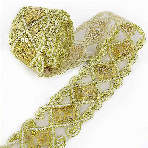 10 Yards Spitze Rolle, Borte Band, Einfassborte Spitze mit Pailletten Lace, für Kleidung Kleid Dekorationen Hochzeit DIY Brautstrauß Verzierungen(6cm x 9m, Gold)