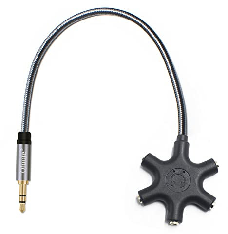 Oluote Divisor de Auriculares, Conector Divisor de Audio Para Múltiples Auriculares de 5 Vías, Adaptador Divisor Macho TRS de 3,5mm a Hembra TRS de 3,5 mm * 5 Para Reproductor de MP3, Altavoces (0.3M)