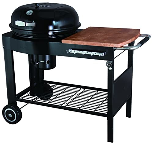 Tarrington House Barbacoa de Carbón Calgary, Acero/Madera, Mesa Lateral, Tapa con Termómetro, Estante Inferior, Ruedas, Negro