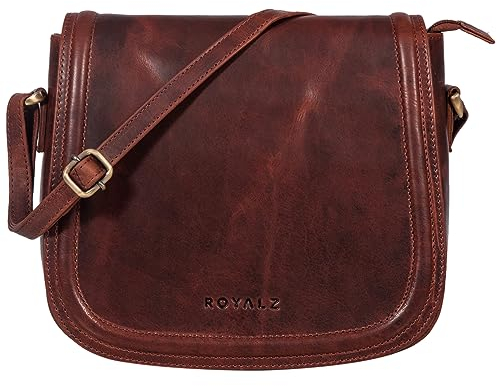 ROYALZ 'Maryland' Vintage Leder Handtasche Frauen Mittel-groß - elegante Schultertasche Damen Echtleder - Vintage Ledertasche perfekt für Freizeit Ausgehen City Ausflüge, Farbe:Roma Cognac Braun