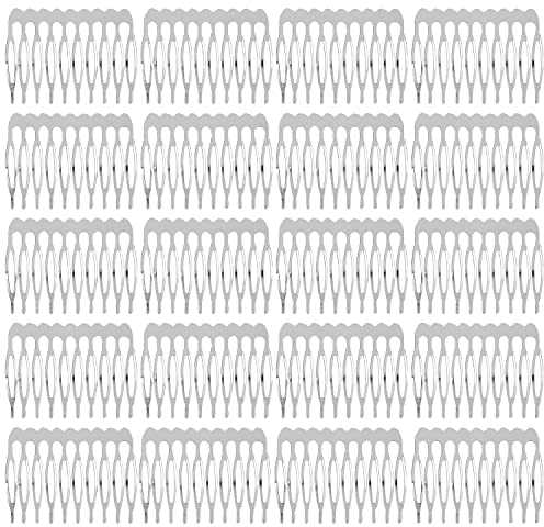 20 Stück 10 Zähne Silber Metall Seite Haarkämme Einfarbig Blank Basteln DIY Draht Gleitkämme Hochzeit Brautschleier Kämme Dekorative Kopfbedeckung Französisch Twist Hochsteckfrisur Chignon Dutt Clips