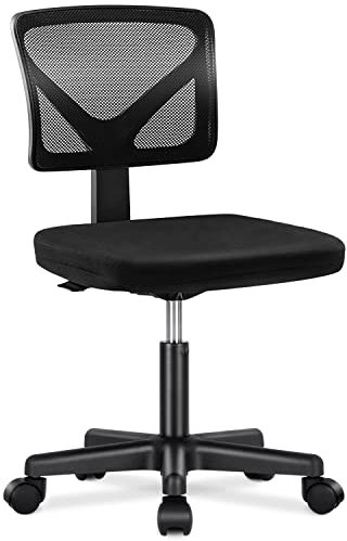 MCQ Moderner Bürostuhl aus Netzstoff, mittlere Rückenlehne, armlos, ergonomisch, höhenverstellbar, drehbar, Lendenwirbelstütze, Rollen für Büro, Wohnzimmer