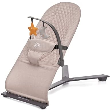 Kinderkraft Babywippe MIMI, Spielbügel mit 2 Spielzeuge, verstellbare Rückenlehne, Weiches Material, Minimalistische Skandinavisches Design, Zusammenklappbar, Beige