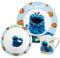 Sesame Street Breakfast Set - Cookie Monster Children's Tableware Set 3-Piece Porcelain Blue Plate, Bowl & Cup