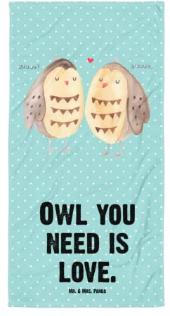 Mr. & Mrs. Panda XL Badehandtuch Eulen Liebe - Geschenk, Owl, Duschtuch, Badetuch, Strandtuch, Liebe Spruch, Saunatuch, Hochzeit Spruch, Paar,
