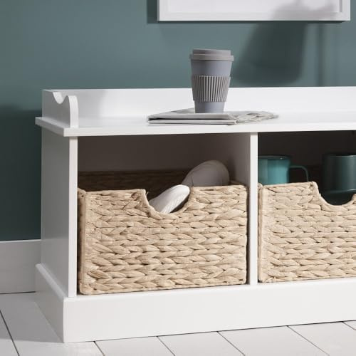 Design Elements - Stockholm Storage Bench with 2 Storage Cubes in Classic White (Includes 2 Brown Baskets)
