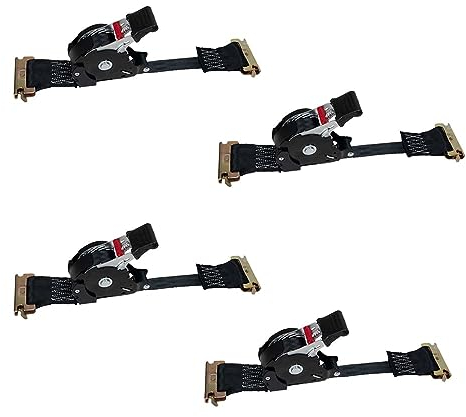 Mytee Products 4 Stück 2,5 x 3,5 m Auto einziehbare Ratsche für E-Track – einziehbare Spanngurte mit 227 kg WLL – Selbstratschengurt für Boot, Jetski, ATVs, Fahrräder