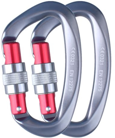 TRIWONDER Climbing Carabiners Clips Heavy Duty UIAA Certified 25kN (5620 lbs) Auto Locking Carabiners for Rappelling Rescue Gym Large Tree Climbing Gear (25KN Grey - 2 Pack)