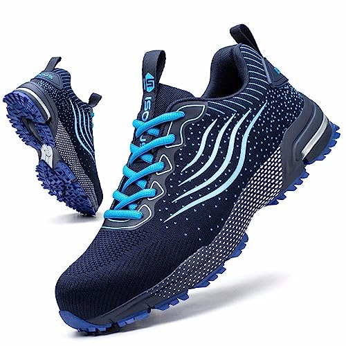Zapatos de Seguridad para Hombre Mujer Zapatillas Trabajo Comodo Ligero Calzado de Seguridad con Punta de Acero Transpirable Azul 41