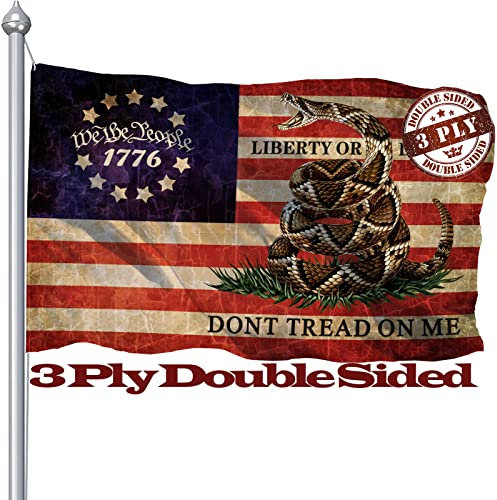 1776 We The People Flagge 90x150 cm für draußen, doppelseitige Dont Tread On Me Flaggen, 3-lagig, USA American Gadsden Klapperschlange, Gartenflagge für den Außenbereich mit UV-Verblassen
