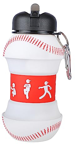 YverLand Botella de agua plegable para niños y niñas sin bpa. Cantimplora infantil para camping, personalizada con tu deporte. Balón de agua compacto para regalo original (Beisbol)