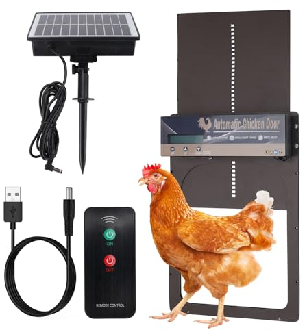 panthem Aluminum Automatische Hühnerklappe Solar, Elektrische Hühnerklappe Automatisch Hühnertür mit Display, Lichtsensor, Timer, Fernbedienung, Multi-Modi Türöffner, Intelligenter Einklemmschutz